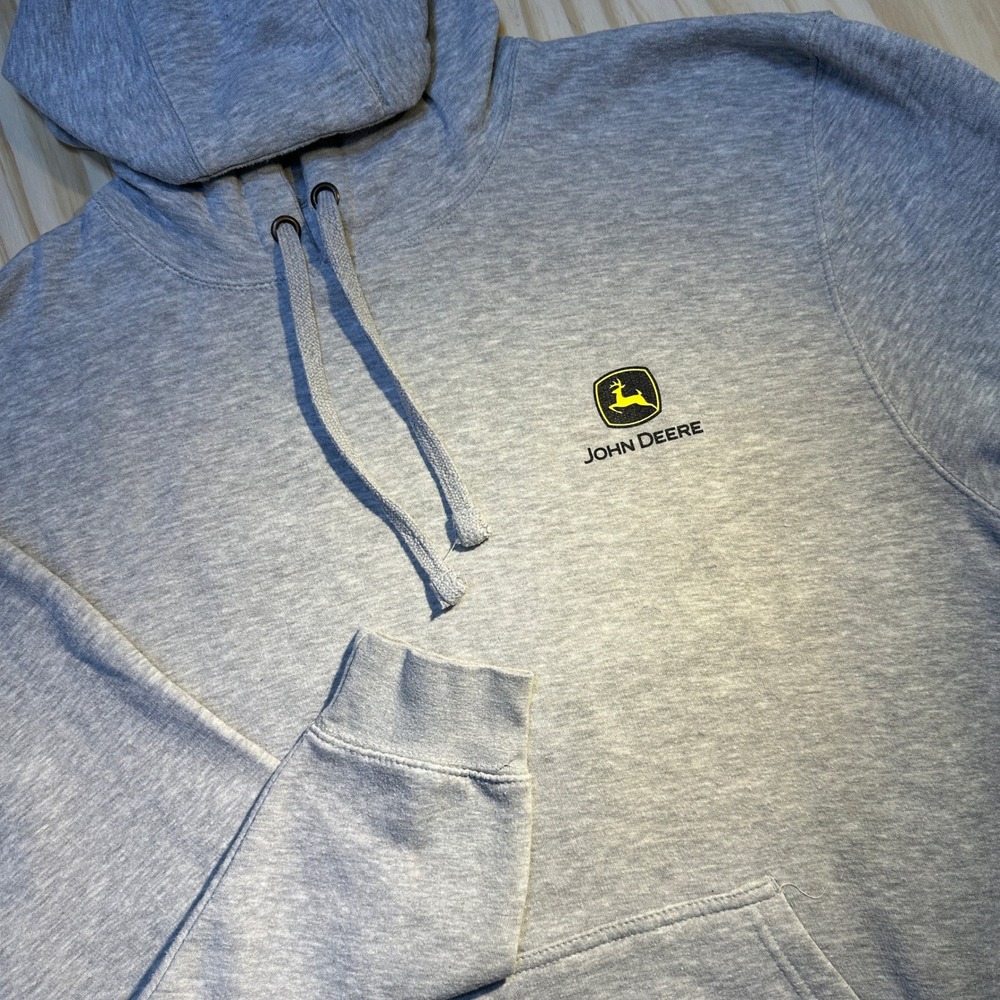 John Deere Mens 2XL Heather Gray Equipment Graphic Pullover Hoodie Sweatshirt